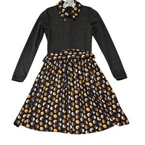 Jessy B Dress Womens S Gray Orange Geometric Circle Long Sleeve Mini Mod Retro